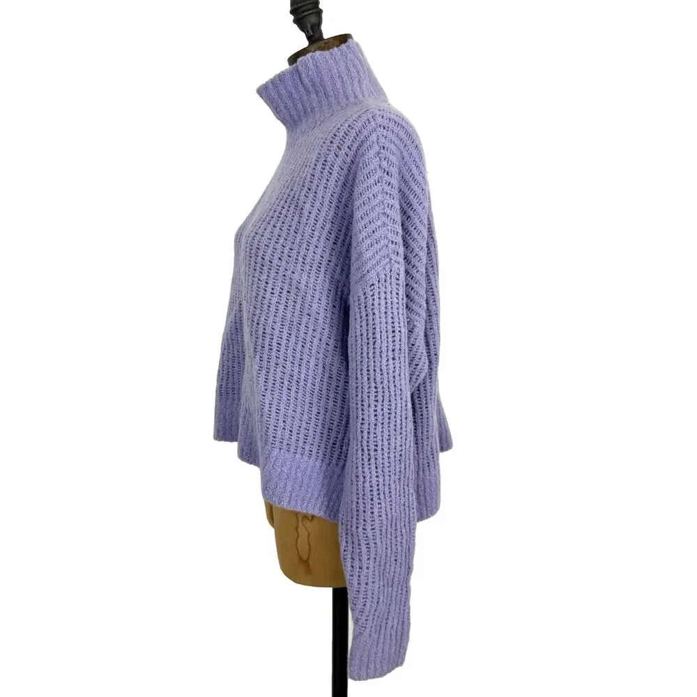 SPIRITUAL GANGSTER Eva Funnel Neck Sweater XS Dark Wisteria Purple Cable Knit A2